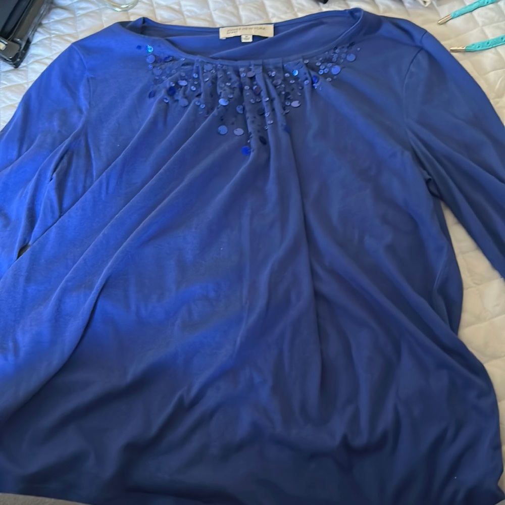 Blue holiday long sleeve top